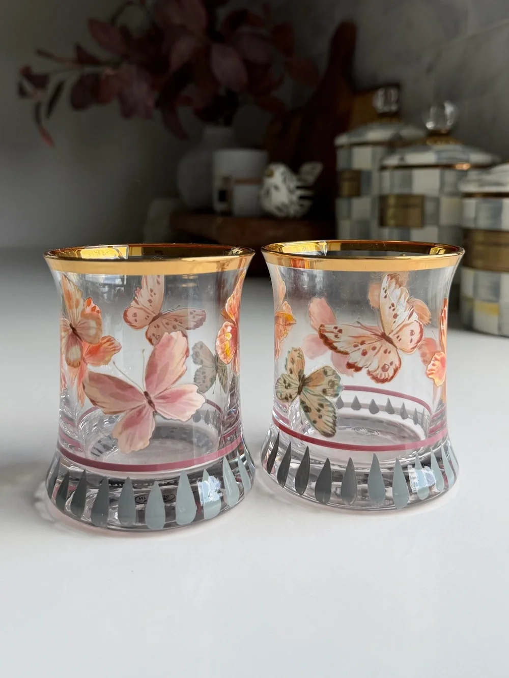 MacKenzie-Childs Butterfly Hill Set of 2 Tumbler Glasses